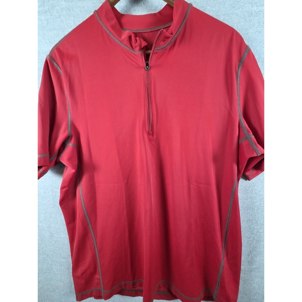 Lands End L Rash Guard Sport Moisture Wick Shirt Red Zip Close Beach Swim Zip